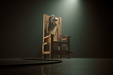 Spotlight Illumination on an Ominous Vintage Wooden Electric Chair