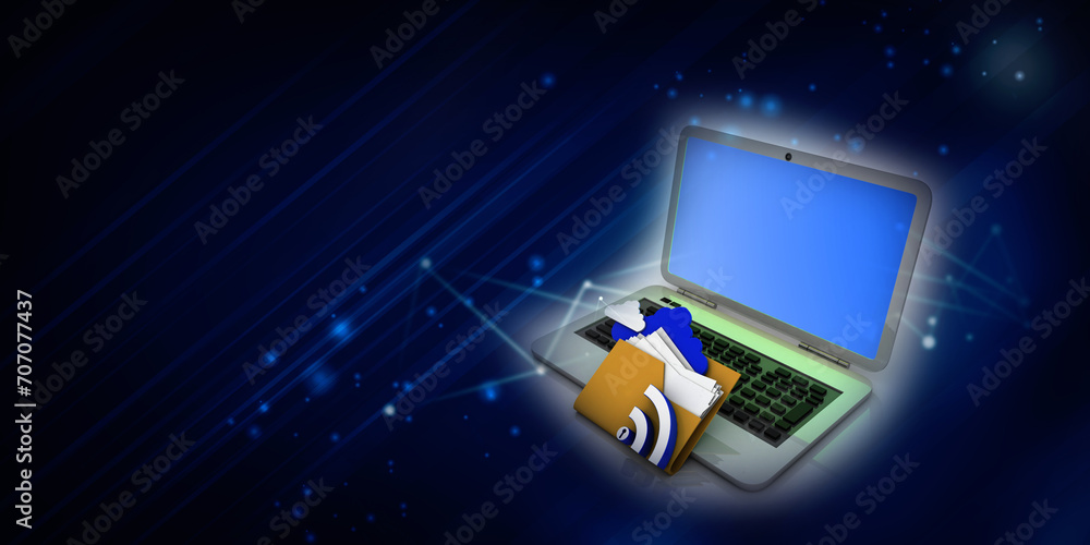 Poster 3d rendering cloud folder storage in laptop