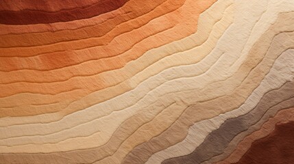 A textured wool rug in warm earthy tones of terracotta and ochre on a sandy beige surface - obrazy, fototapety, plakaty