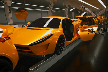 Autonomous Assembly of a Luxury Yellow Sports Car in a High-Tech Facility