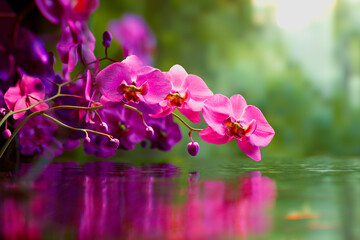 Exquisite Pink Orchid Elegance Over Serene Reflective Waterscape