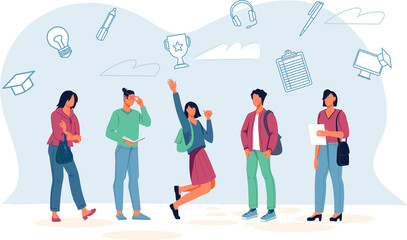 Group of cheerful young students or business team, colleagues. Successful confident modern people group portrait.