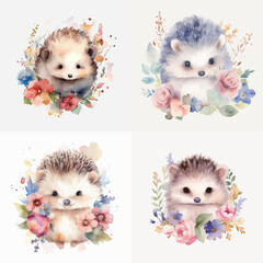 Adorable Baby Hedgehog Nursery Watercolor Illustration