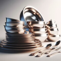 silver plate crockery  realistic photograph
