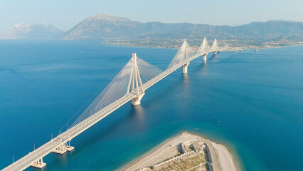 Patras, Greece. The Rio-Antirrio Bridge. Officially the Charilaos Trikoupis Bridge. Bridge over the...