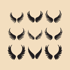 Angel  or  bird  wing  flat  black  icon silhouette