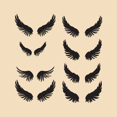 Angel  or  bird  wing  flat  black  icon silhouette