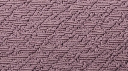 A close-up of a purple knitted material. The pattern is intricate and resembles a woven basket. The material has a textured appearance and the colors are muted, giving it a vintage feel.