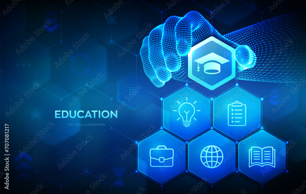 Poster education. innovative online e-learning concept. webinar, teaching, online training courses. skill d