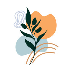 Botanic element of hand draw set. The calm in the delicate details of this illustration showcases the pastel orange colors that breathe life into an abstract botanical branch. Vector illustration.