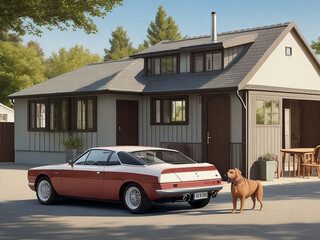 A Car Stands Beside A House Generated Picture