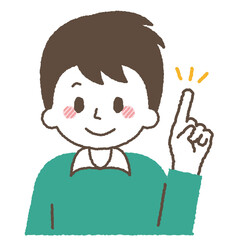 指をさして説明する男性。