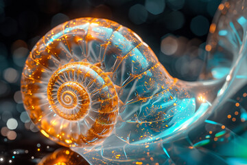 Wireframe hologram of a nautilus, underwater life animal