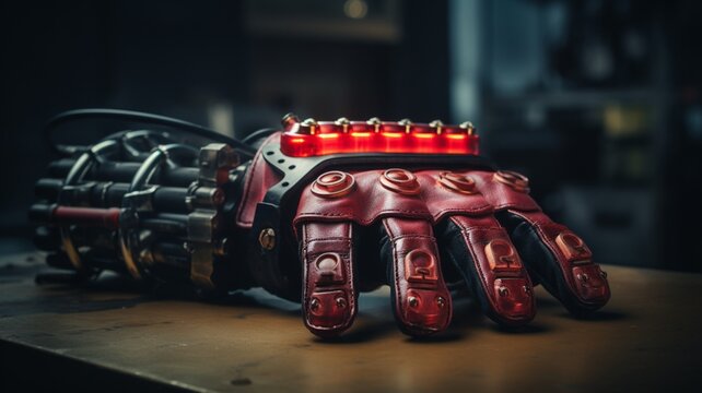 Fancy red laser brass knuckles glove with spikes image Ai generated art