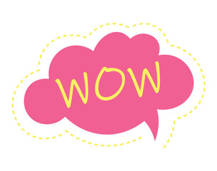 Comic Speech Bubble of colorful set. This comic-themed illustration feature a lively affectionate message "wow" in inviting and pink hues. Vector illustration.