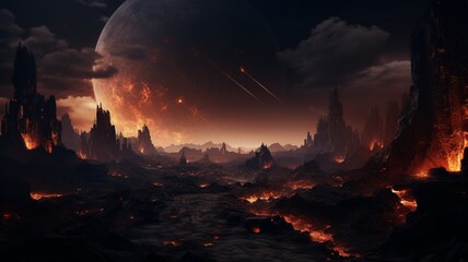 Fire after planet background painting high resolution image Ai generated art