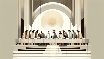 The Last Supper. Jesus. Maundy Holy Thursday. New Testament. Watercolor Biblical Illustration	
