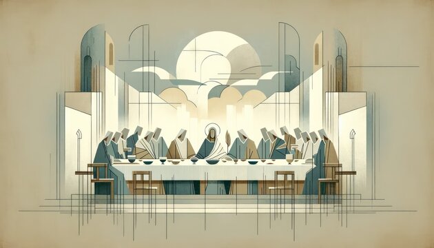 The Last Supper. Jesus. Maundy Holy Thursday. New Testament. Watercolor Biblical Illustration	