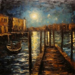 Night Landscape to Venice - Oil Painting on Canvas

