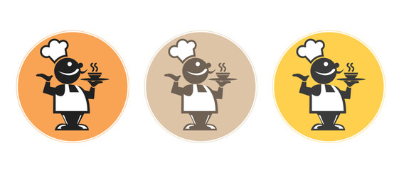 Icon set, cook with a tray. Logo, icons illustration, vector
