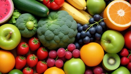 Assortment of Fruits and Vegetables Background