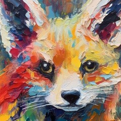 Oil Fox Portrait Painting in Multicolored Tone

