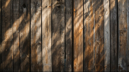 Sunlit Old Wooden Planks A Warm, Textured Backdrop with Shadows and Rustic Charm
