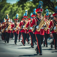 Fototapeta na wymiar Marching Band Saxophones in Parade