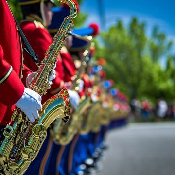 Marching Band Saxophones in Parade

