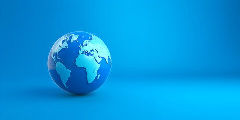banner with a blue 3D globe on a blue background with copy space