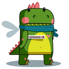 cute green dragon with high temperature