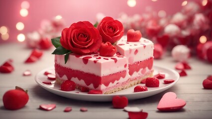 cake with pink rose  Valentine Theme