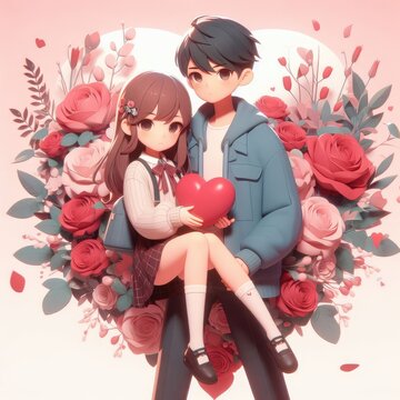couple with roses valentines day illustrations