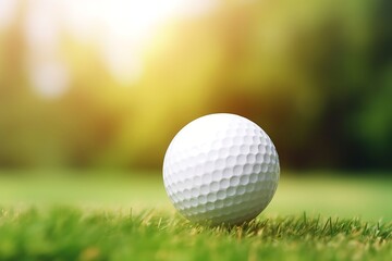 Golf ball on tee with bokeh background, ready to play, close up