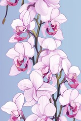 Orchid repeated soft pastel color vector art line pattern