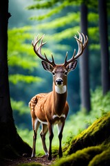 Naklejka na ściany i meble Majestic deer wilderness photography ai generation 
