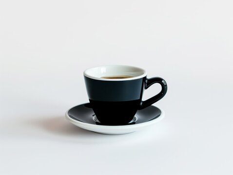 Design mockup. Useful in cafes. white background. A single, rich espresso shot in a small, classic demitasse cup. Generative AI