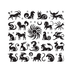 Mystical Elegance Unveiled: A Captivating Collection of Chinese Zodiac Animal Silhouette Stock for Enthusiasts - Chinese New Year Silhouette - Chinese Zodiac Animal Vector Stock

