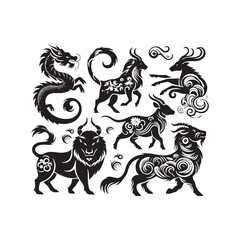 Zodiacal Whispers Captured: A Captivating Journey through the Intricate Chinese Zodiac Animal Silhouette Stock Collection - Chinese New Year Silhouette - Chinese Zodiac Animal Vector Stock
