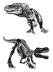 Graphical collection of dinosaurs  on white background,vector illustration for tattoo, design and printing