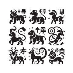 Celestial Harmony Unveiled: A Captivating Journey Through the Intricacies of Chinese Zodiac Animal Silhouette for Stock Art Lovers - Chinese New Year Silhouette - Chinese Zodiac Animal Vector Stock
