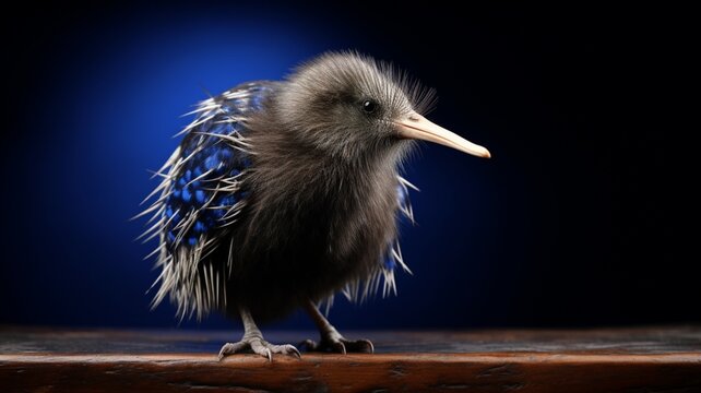 Kiwi bird looking regal with tattered navy blue image Ai generated art