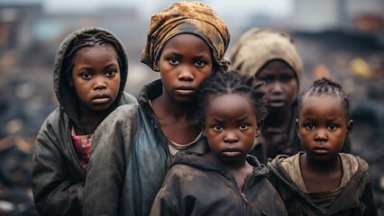 Fototapeta premium Resilient Spirits: Candid Photography of African Slum Kids in Daily Life