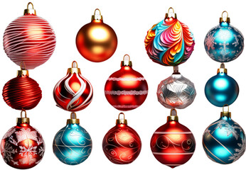 Collection set of various Christmas ornaments isolated on white background
