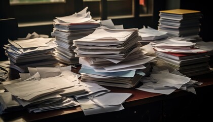 Stack of Papers on Wooden Table