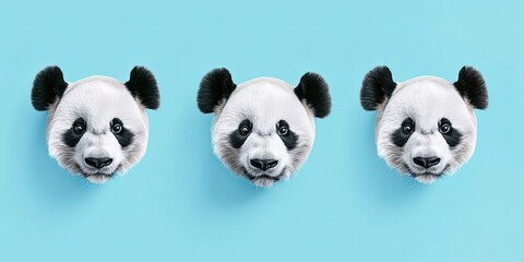 Panda Heads Isolated on Blue