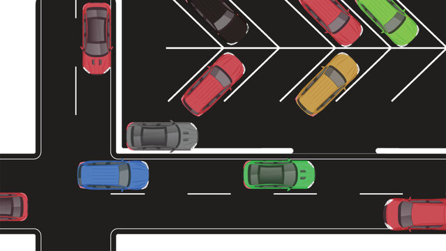 top view flat cartoon of car vehicle in parking lot