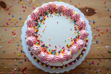 Cake with white cream and nice background. Top view.