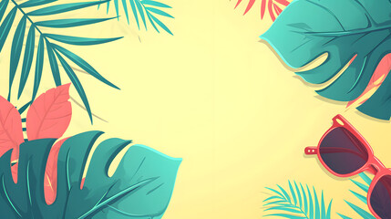 Fototapeta na wymiar Minimalist summer concept with a palm tree on blank green yellower red background
