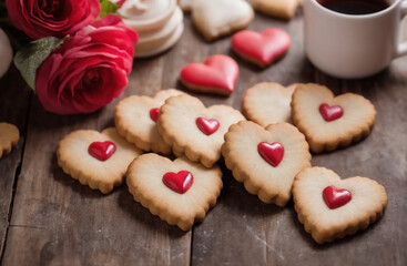 Obraz na płótnie Canvas Valentine's day delight Jam-Filled heart shape cookies biscuit